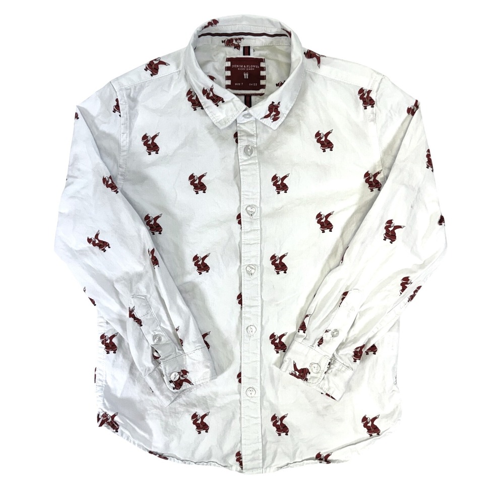 Denim & Flower Ricky Singh Boys Dabbing Santa Christmas Button Down Shirt Size 7